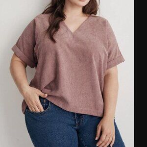 Fig Corduroy Button-Detail V-Neck Tee